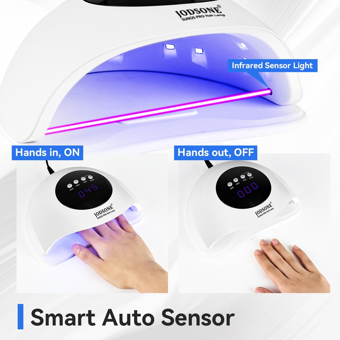 JODSONE U V LED Nail Lamp Professional Cure Auto Sensor and 4 Timer Gel Nail Lamp White