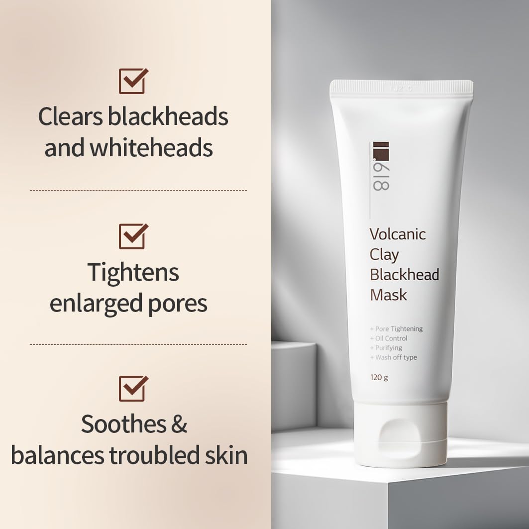 1.618 Korean Clay Mask with Bentonite & Kaolin – Blackhead Remover & Pore Detox Mud for Sensitive, Oily Skin – Deep Cleansing Face Treatment | 4.23 oz
