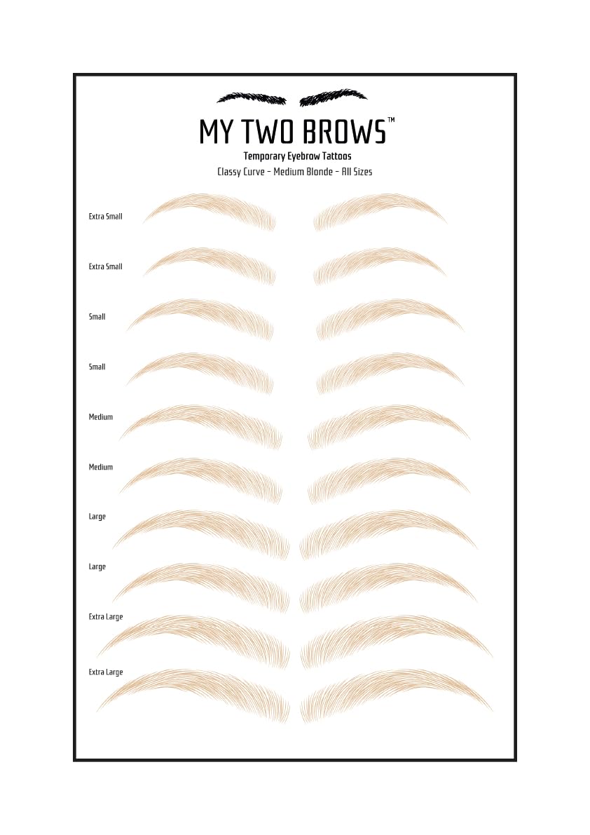 (10 pairs) Medium Blonde Temporary Eyebrow Tattoo - Small Size - Waterproof & Smudgeproof - Classy Curve Style Eyebrow Stickers - Sheet Lasts up to 30 Days - Won't Work on Existing Brows