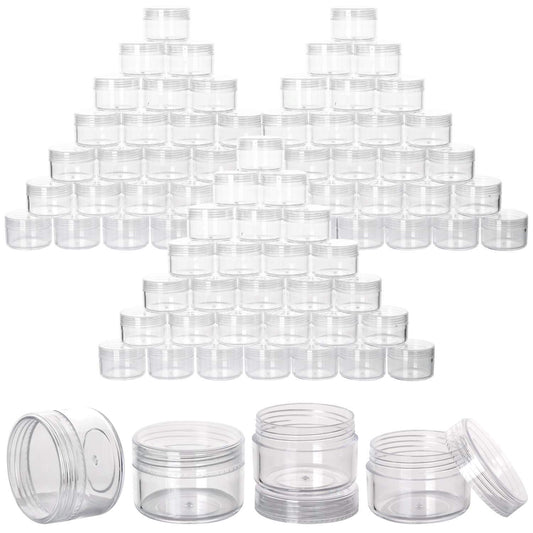 100 Count Refillable Sample Containers with Lids Cosmetic Jars 15 Gram Empty Cream Jars Leak Proof Makeup Containers for Traveling - Clear