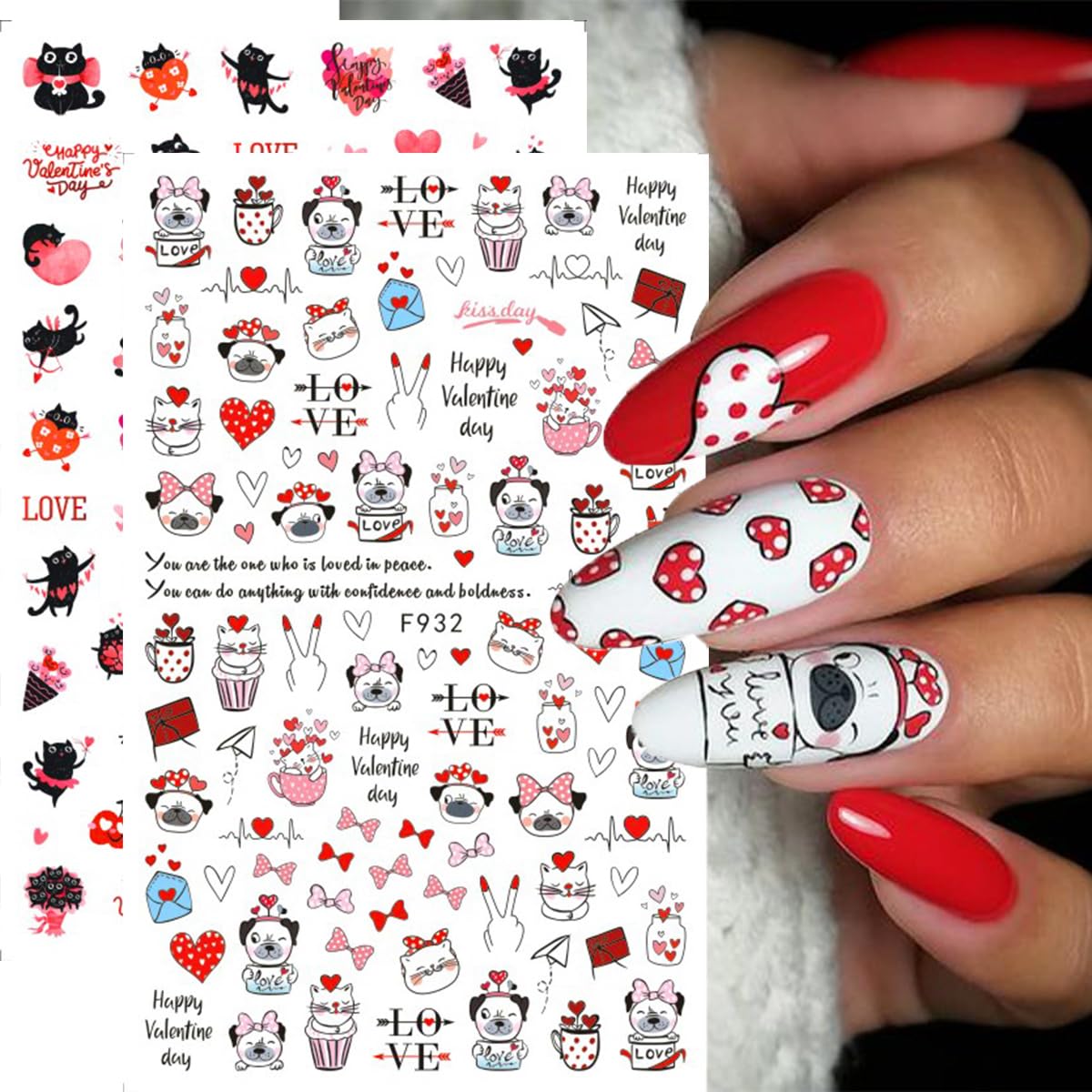 10 Sheets Valentines Day Nail Art Stickers 3D Heart Nail Decals Self-Adhesive Nail Art Design Decals Nail Supplies Red Pink Rose Sexy Lips Love Gnome Nail Stickers for Women DIY Manicure Decoration