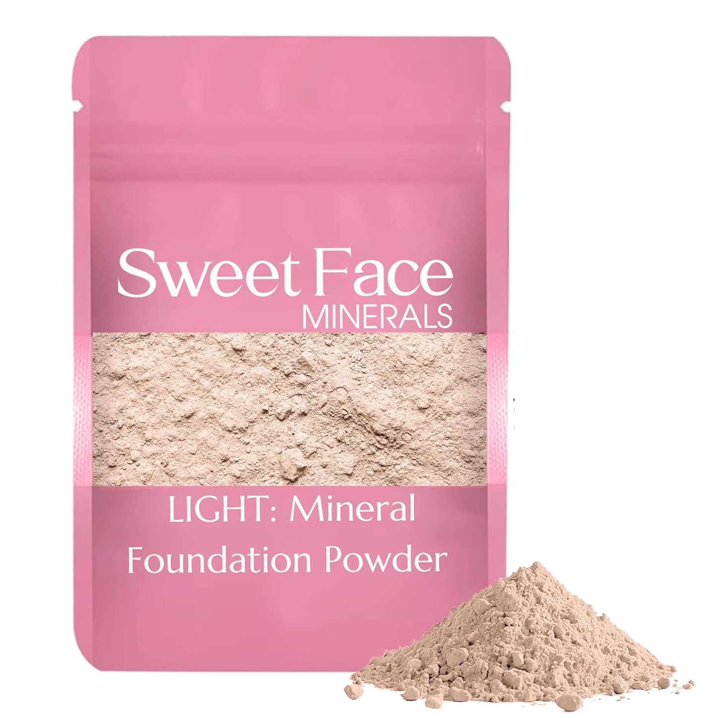 (12 Grams) (Light) Foundation Powder Refill By Sweet Face Minerals, Lightweight Mineral Loose Makeup Powder with SPF 20, Full Coverage Flawless Finish, Talc-free, Cruelty-Free, Refillable Pouch