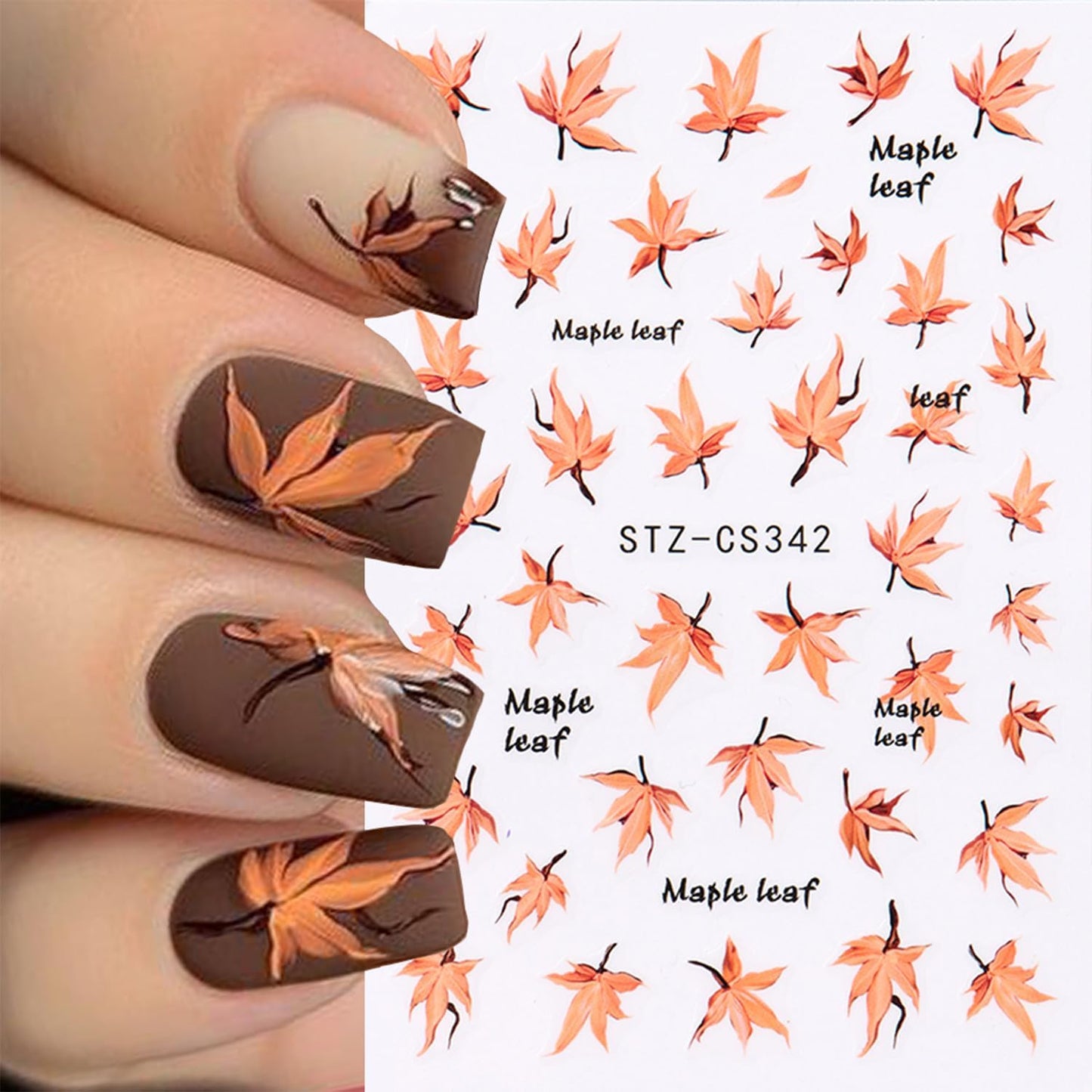 10 Sheets Fall Nail Art Stickers Decals Thanksgiving Nails Decals Autumn Maple Leaf Nails Stickers Self-Adhesive Maple Leaves Nail Art Decals for Women