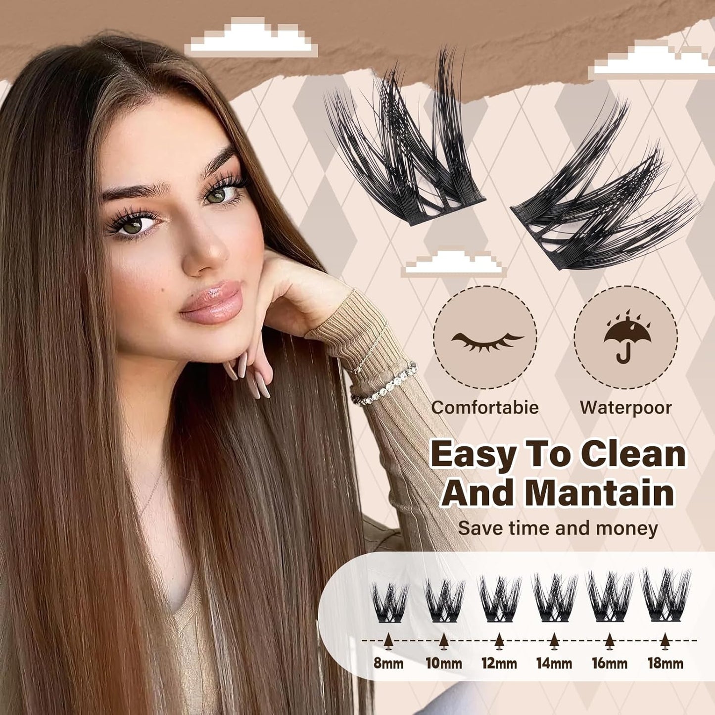 JMS&JMS 156Pcs Lash Clusters Lash Extension CC Curl Wispy Eyelash Clusters Natural Volume Eyelash Extensions Individual Lashes DIY for Beginner (8-18MIX)