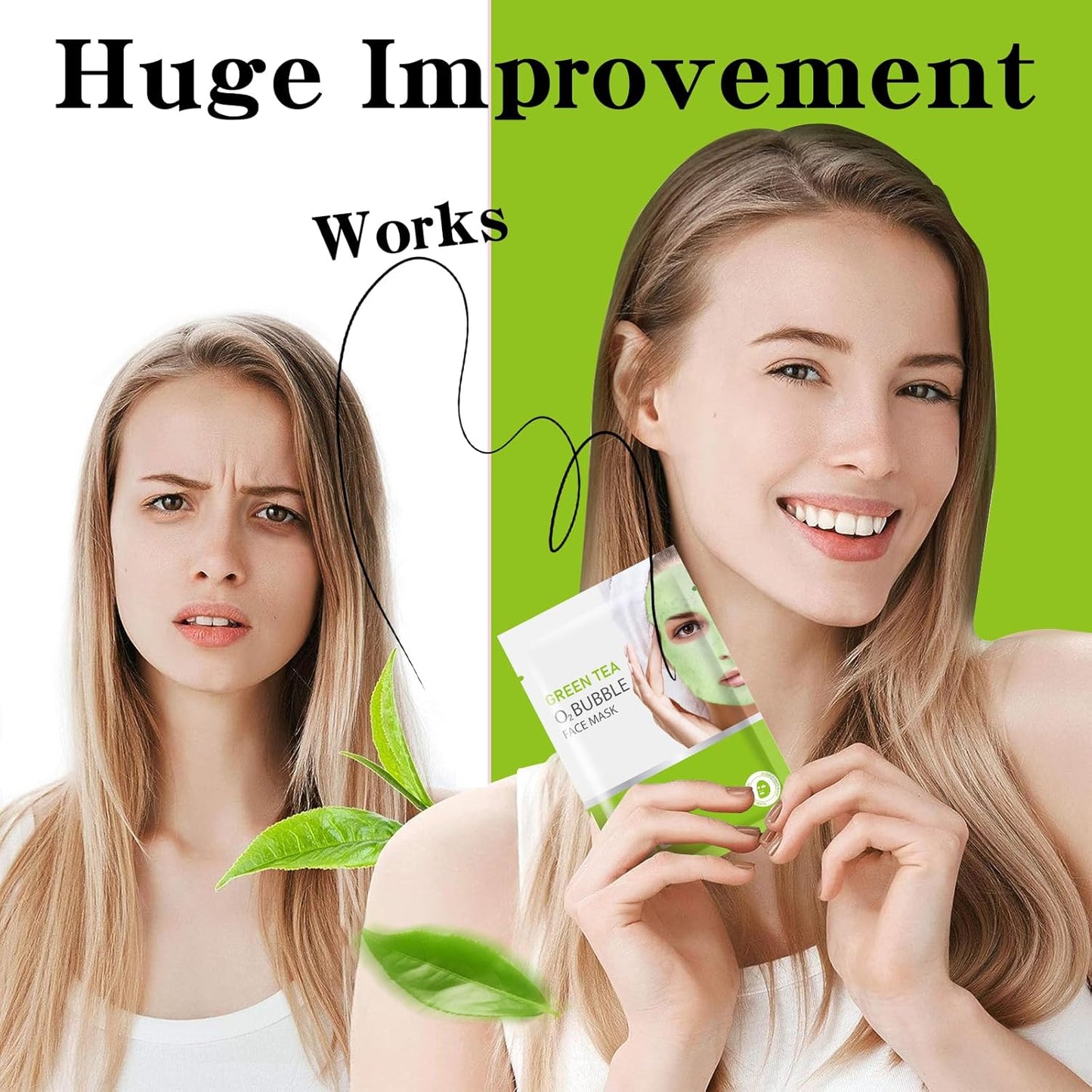 10 Pack Green Tea O2 Bubble Face Masks Sheet, Bubble Facial Mask, Foaming Face Mask, Purifying Facial Mask for Acne and Pores, Moisturizing Spa Face Masks Skincare, Brightening Beauty Masks