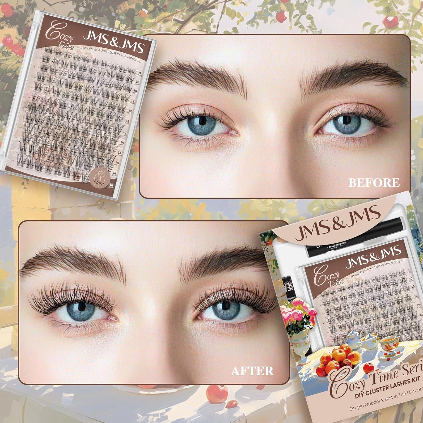 JMS&JMS Super Thin Band Eyelash Clusters Reusable Soft & Comfortable (Flora,8-18mix)