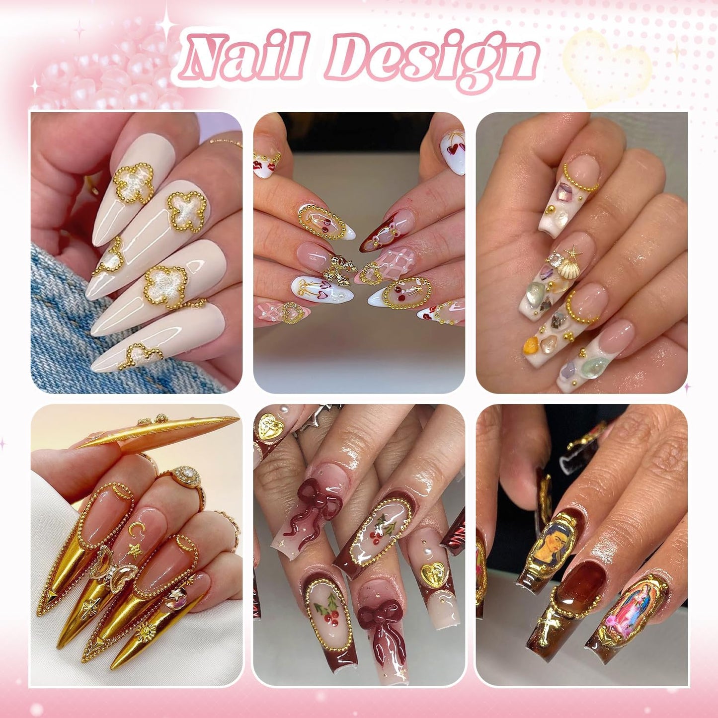 1-3MM Mini Small Nail Beads Metal Caviar Bead Gold Nail Charms and Gems Ball, Nail Chain for Nail Art Accessories Supplies Gold Rhinestones for Women Manicure