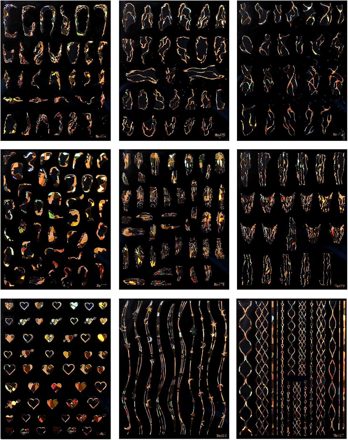 JMEOWIO 9 Sheets Marble Line Nail Art Stickers Decals Self-Adhesive Gold Nail Supplies Nail Art Design Decoration Accessories